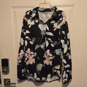 SHEIN Black Floral Button Down Shirt